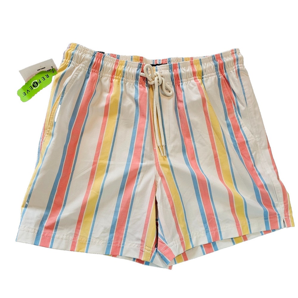 Tilly's RSQ Swim Shorts Men's Small No Lining Blue Yellow White Retro Stripe